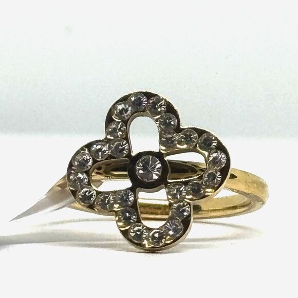 Gold Tone Crystal Rhinestone Clover Stainless Steel Fashion Ring SZ 7 - Picture 1 of 9